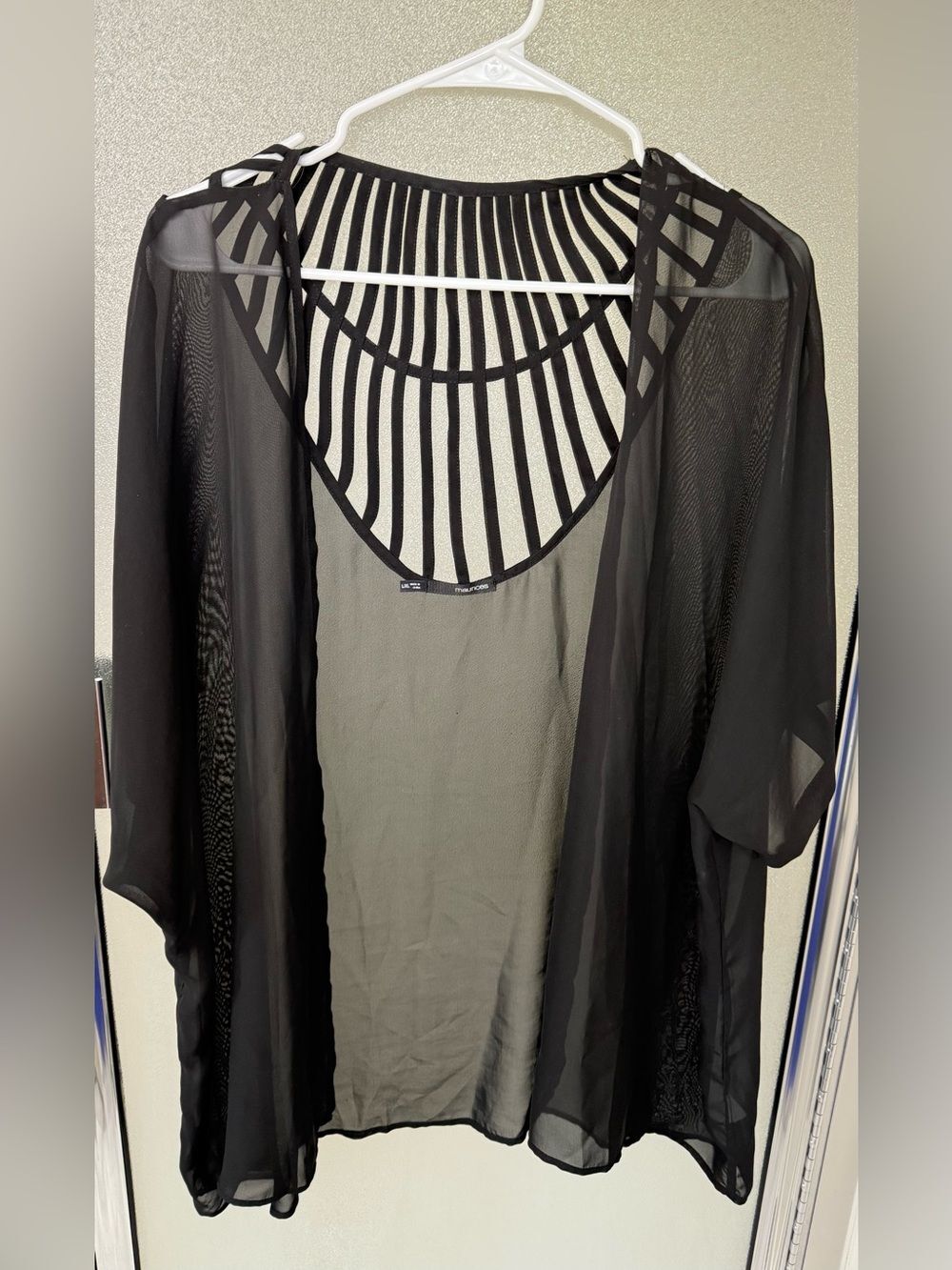 Maurices Black Sheer Strappy-Back Kimono L/XL
